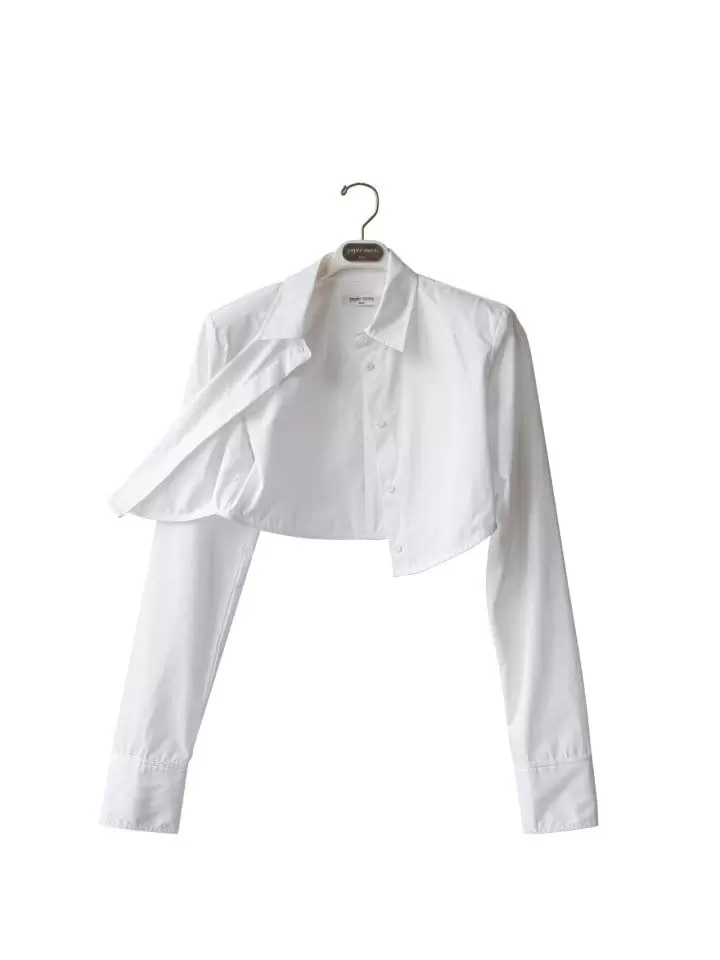 Paper Moon - Korean Women Fashion - #momslook - LUX Shoulder Pad Cropped Button Down Shirt - 4