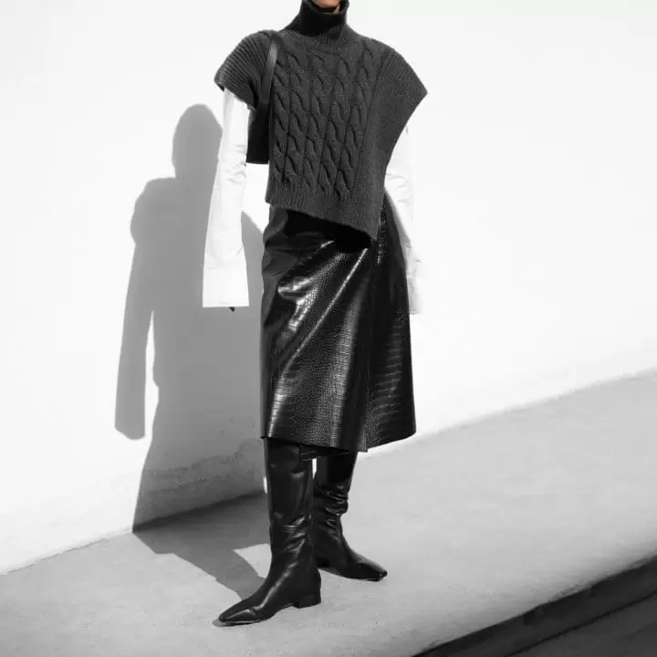 Paper Moon - Korean Women Fashion - #womensfashion - Twisted Chunky Detail Turtleneck Knit Cape Top