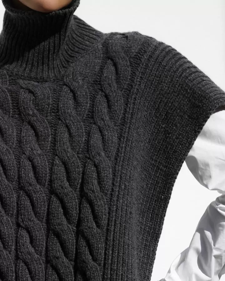 Paper Moon - Korean Women Fashion - #womensfashion - Twisted Chunky Detail Turtleneck Knit Cape Top - 3