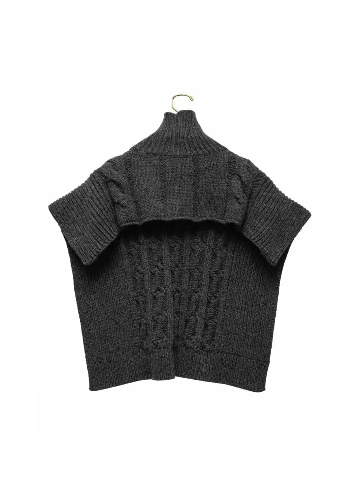 Paper Moon - Korean Women Fashion - #womensfashion - Twisted Chunky Detail Turtleneck Knit Cape Top - 5