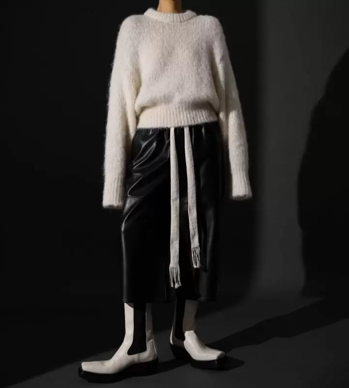 Paper Moon - Korean Women Fashion - #womensfashion -  Drawstring Leather Wide Culottes Trousers  - 2