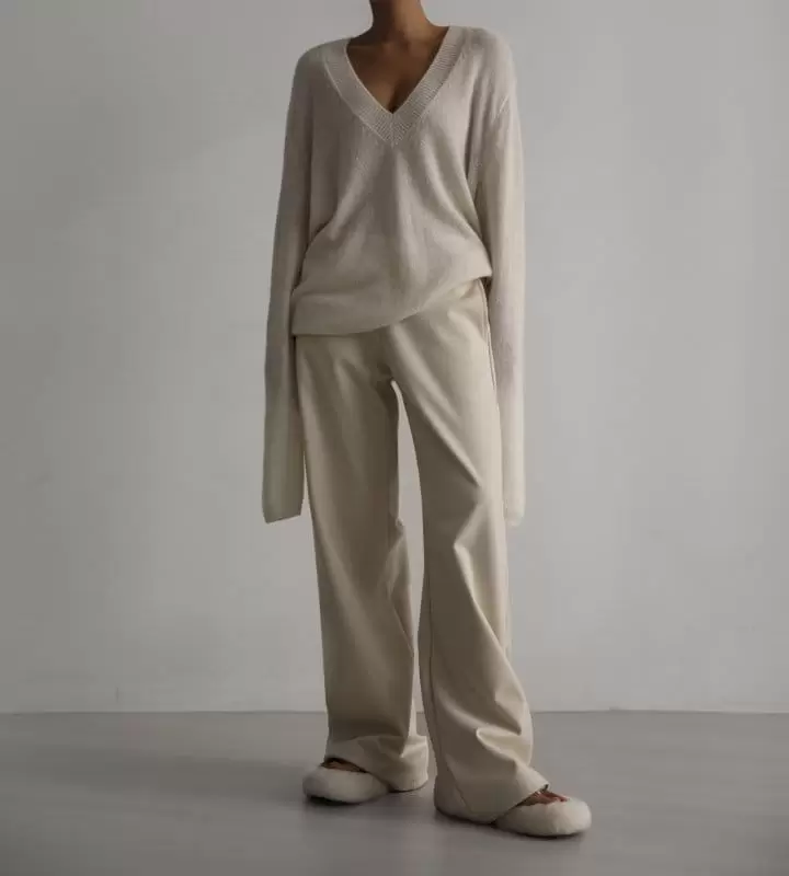 Paper Moon - Korean Women Fashion - #womensfashion -  Herringbone Fabric Banded Wide Trousers  - 5
