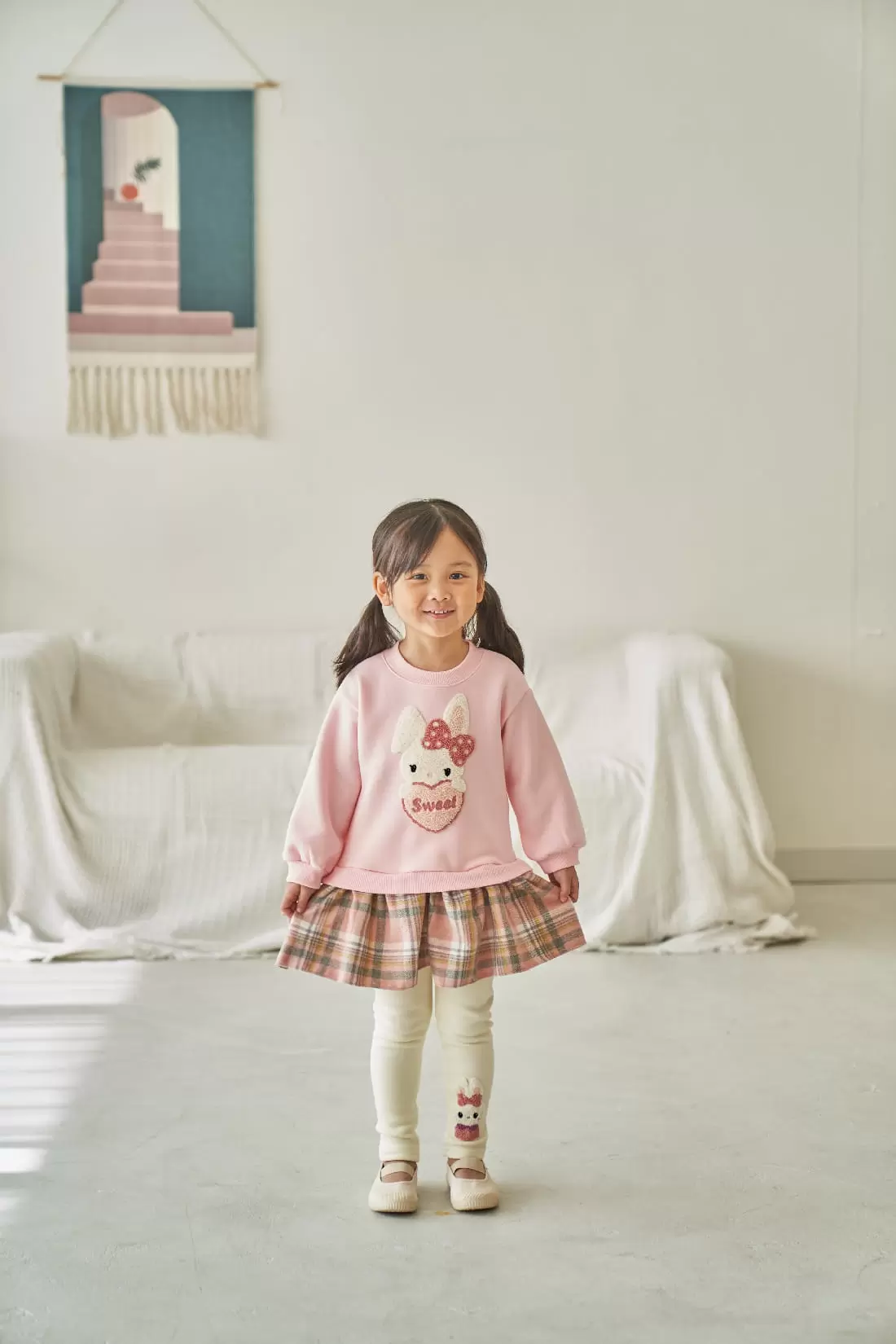 Pepper Mint - Korean Children Fashion - #childrensboutique - Check Bunny Long Tee - 6