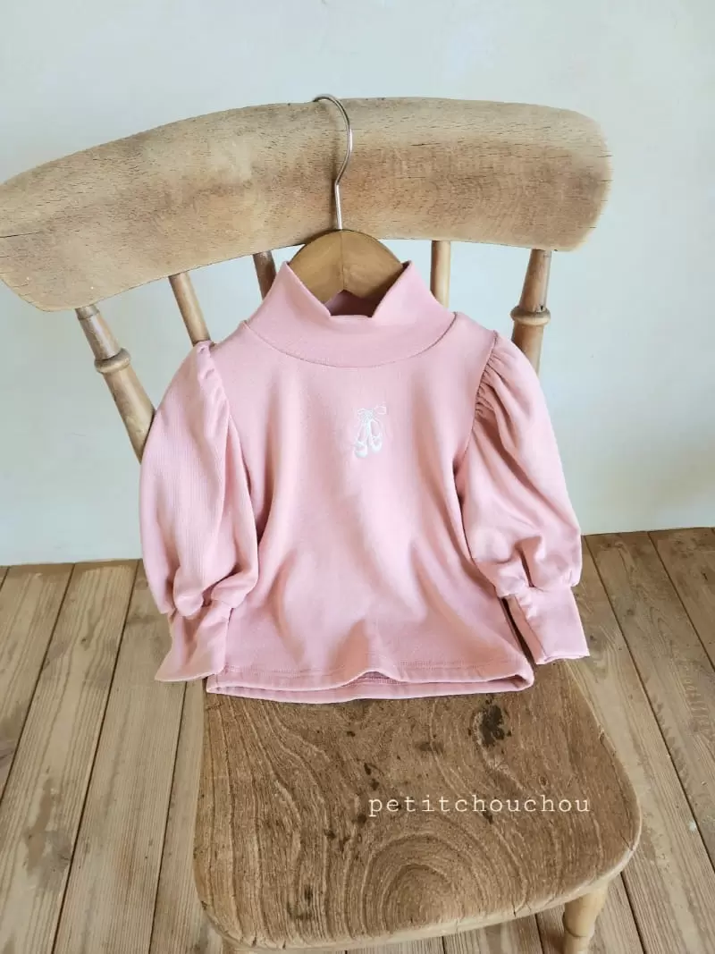 Petit chouchou - Korean Children Fashion - #magicofchildhood - Inside Fleece Ballet Embroider Turtleneck Tee