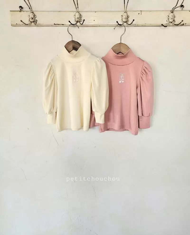 Petit chouchou - Korean Children Fashion - #toddlerclothing - Inside Fleece Ballet Embroider Turtleneck Tee - 5