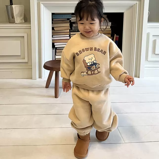 Petitwonnie - Korean Children Fashion - #littlefashionista - Brown Bear Top Bottom Set