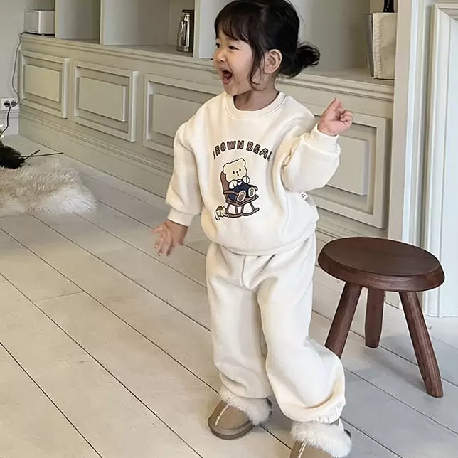 Petitwonnie - Korean Children Fashion - #magicofchildhood - Brown Bear Top Bottom Set - 2