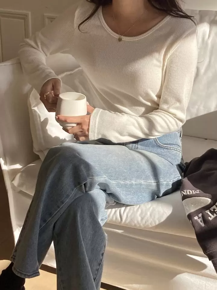 Tahiti - Korean Women Fashion - #womensfashion - Rose Rib Fleece Tee - 4