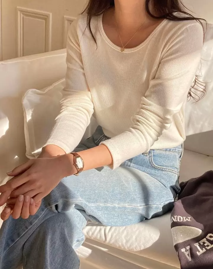 Tahiti - Korean Women Fashion - #womensfashion - Rose Rib Fleece Tee